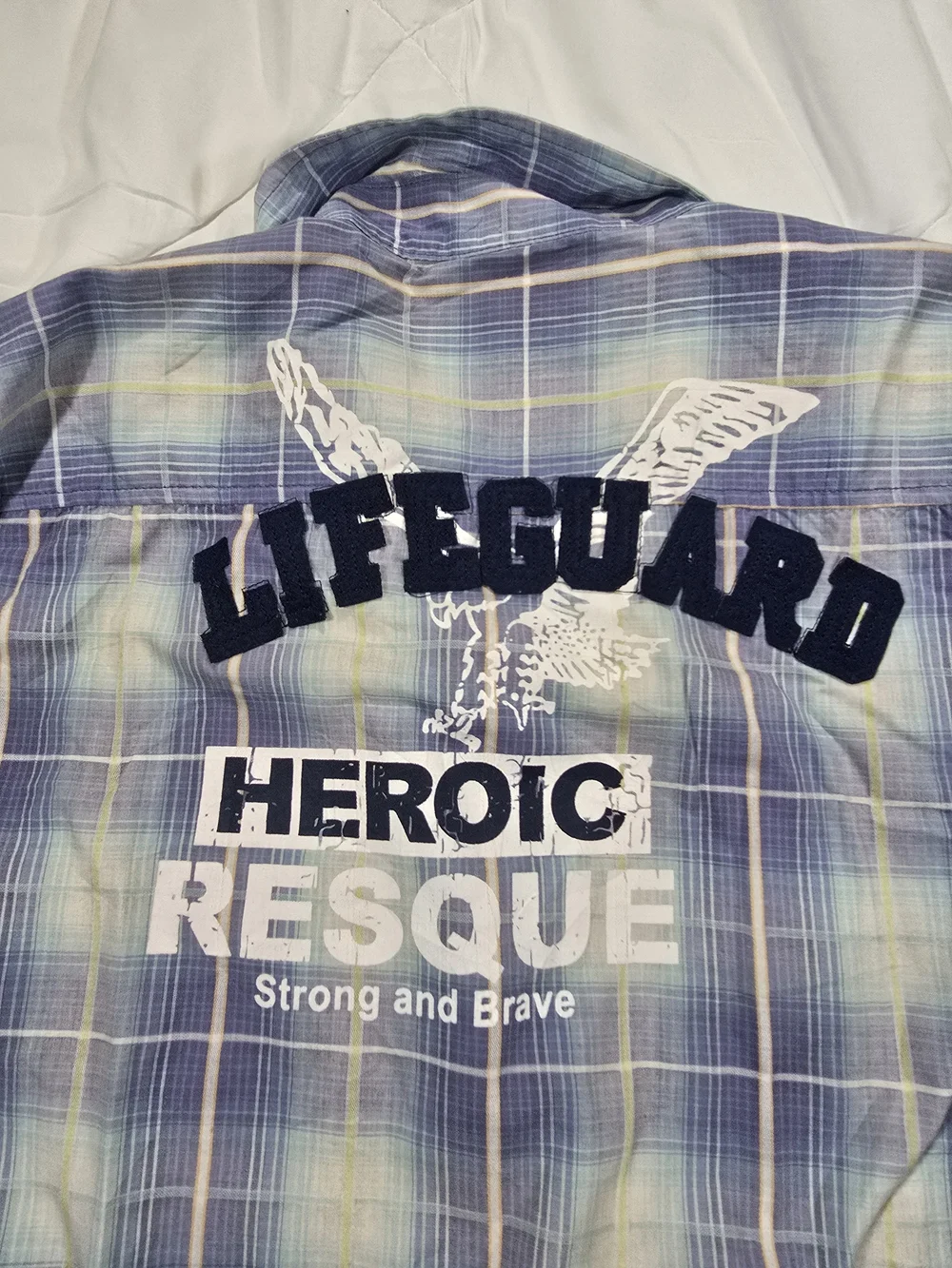 Vintage Heroic Rescue Blue Plaid Men’s Shirt Size Medium